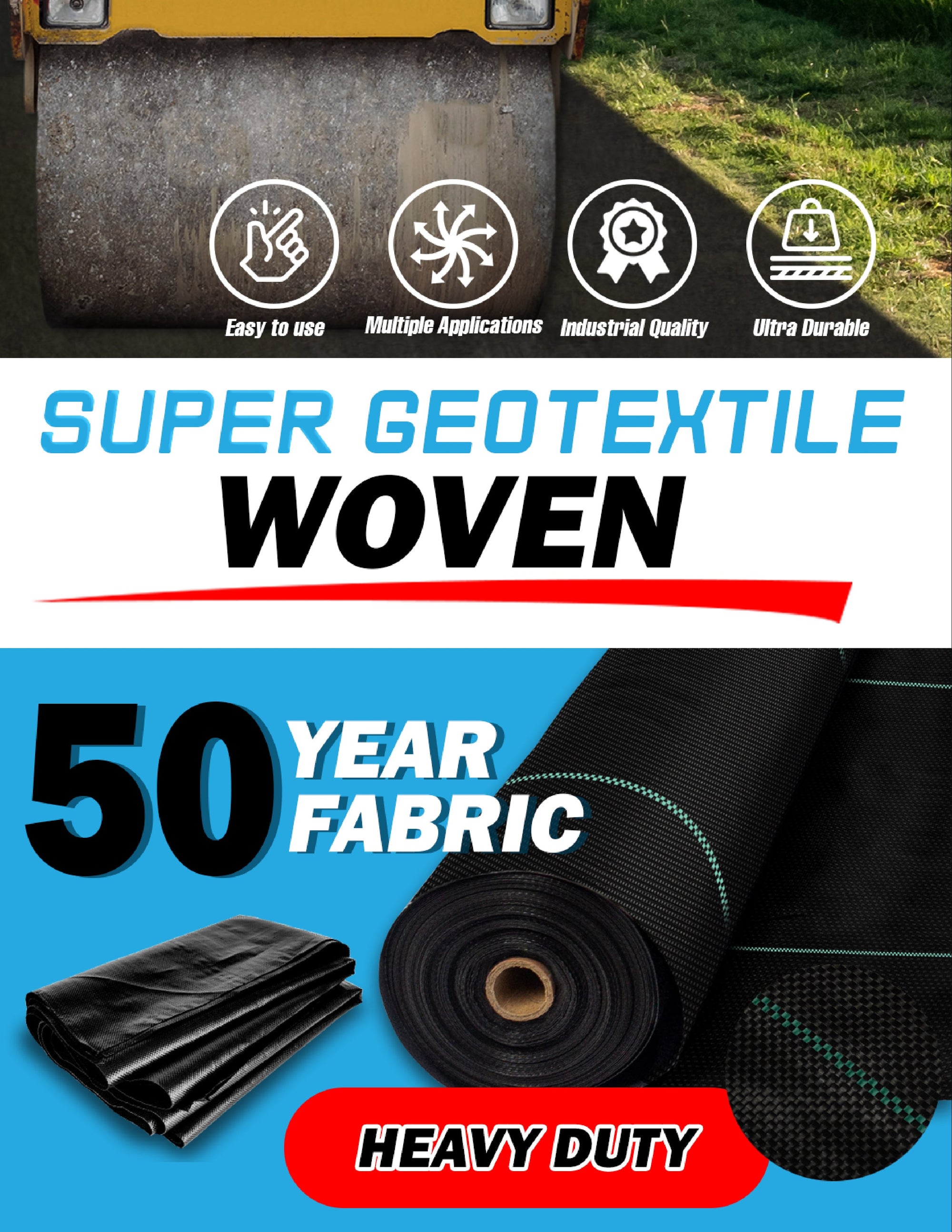 Commercial grade woven geotextile fabric roll for driveway and road stabilization