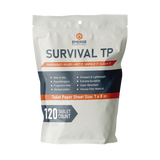 Emerge Survival Toilet Paper compact tablets and expanded wipes displayed on white background