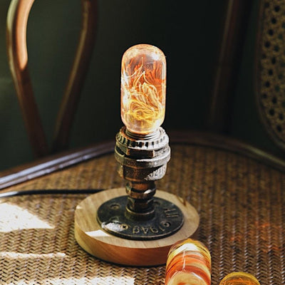 Vintage retro wooden lamp base compatible with EP light bulbs, shown in natural wood finish