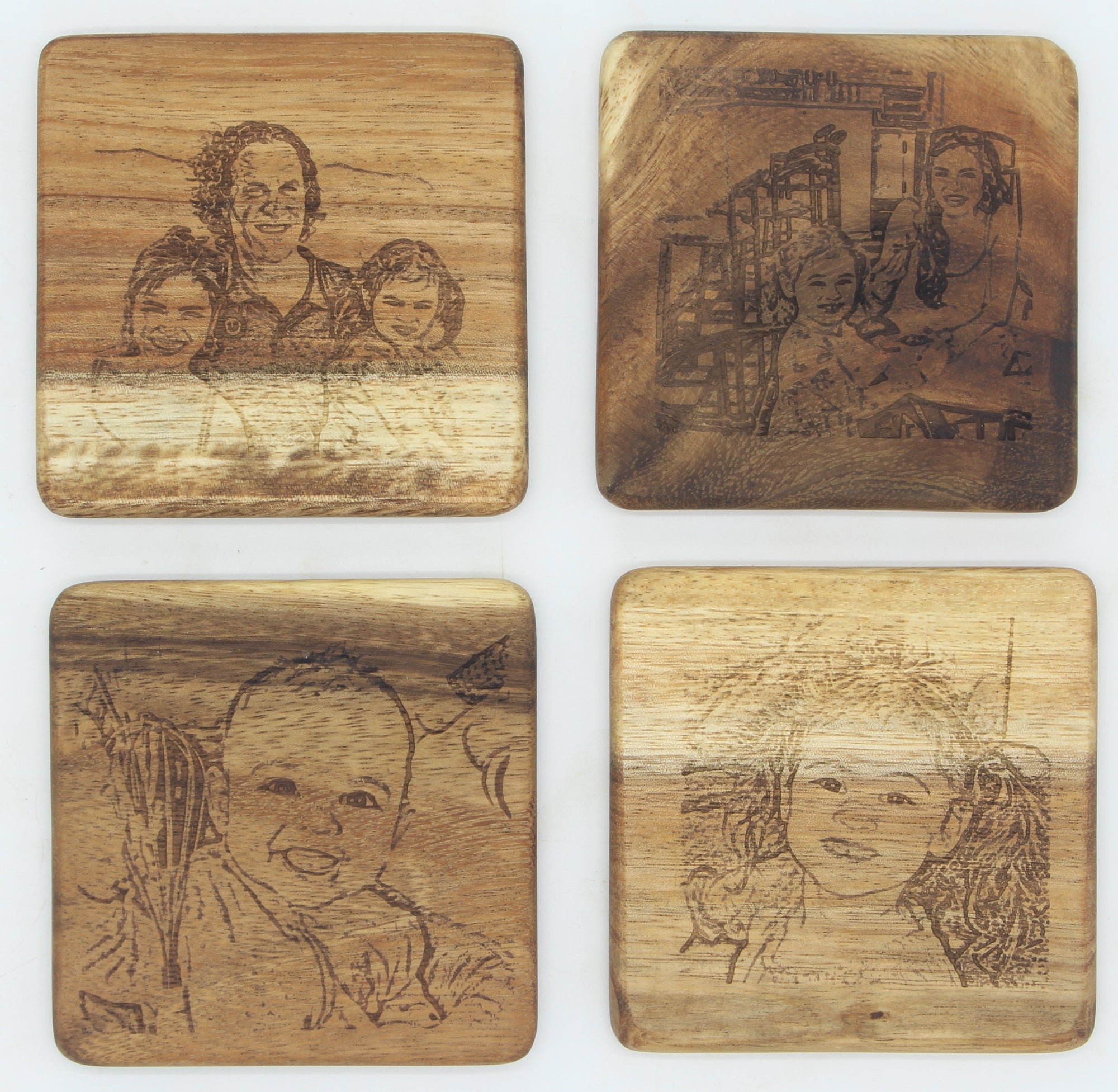 East Indian Walnut Custom Engraved Coaster Set of 4