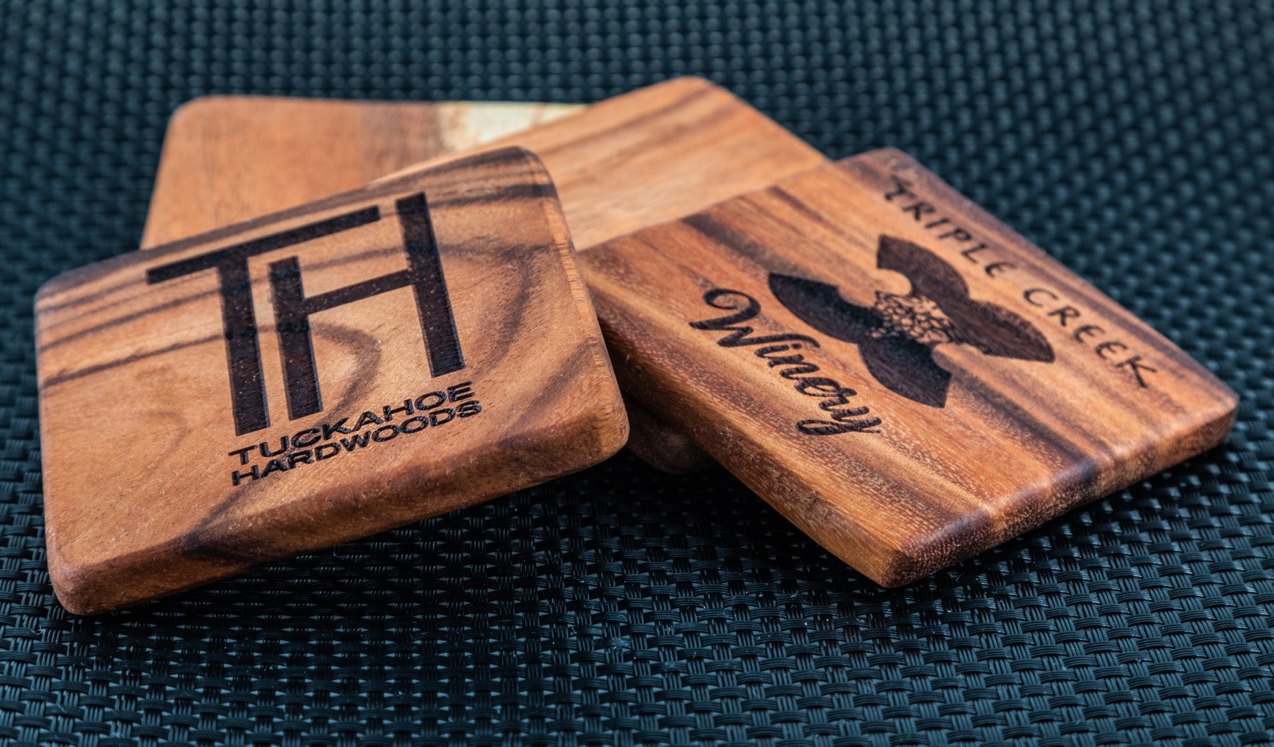 East Indian Walnut Custom Engraved Coaster Set of 4