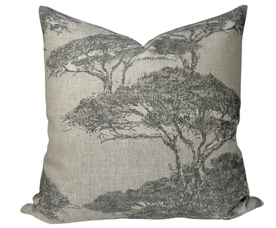 Torrey Pines Pillow Cover in Beige with woven light beige pattern on front and natural ivory linen back