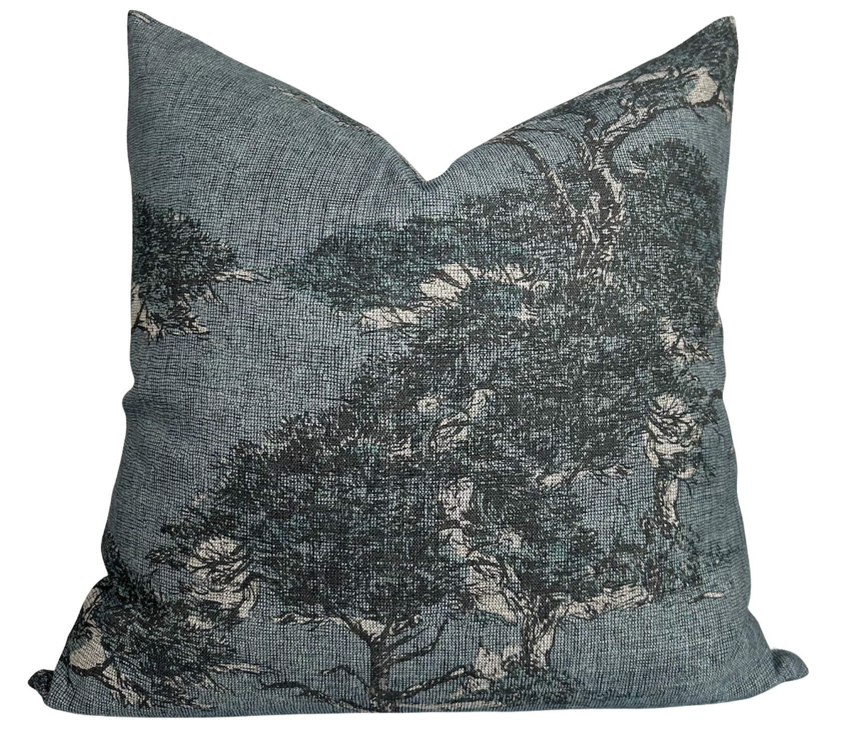 Torrey Pines Pillow Cover in Mineral Blue showing fabric texture and linen backing