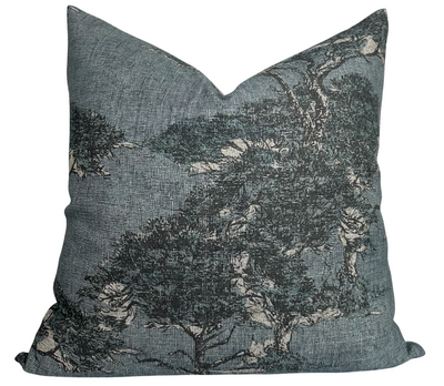 Torrey Pines Pillow Cover in Mineral Blue showing fabric texture and linen backing