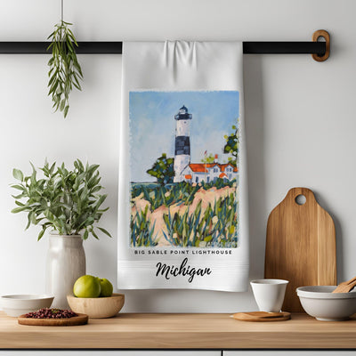 Dish Towel - "Big Sable Point Lighthouse - Ludington Michigan Kitchen Towel" by Dreese Fine Art - Resin Society