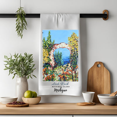 Dish Towel - "Arch Rock- Mackinac Island Kitchen Towel" by Dreese Fine Art - Resin Society