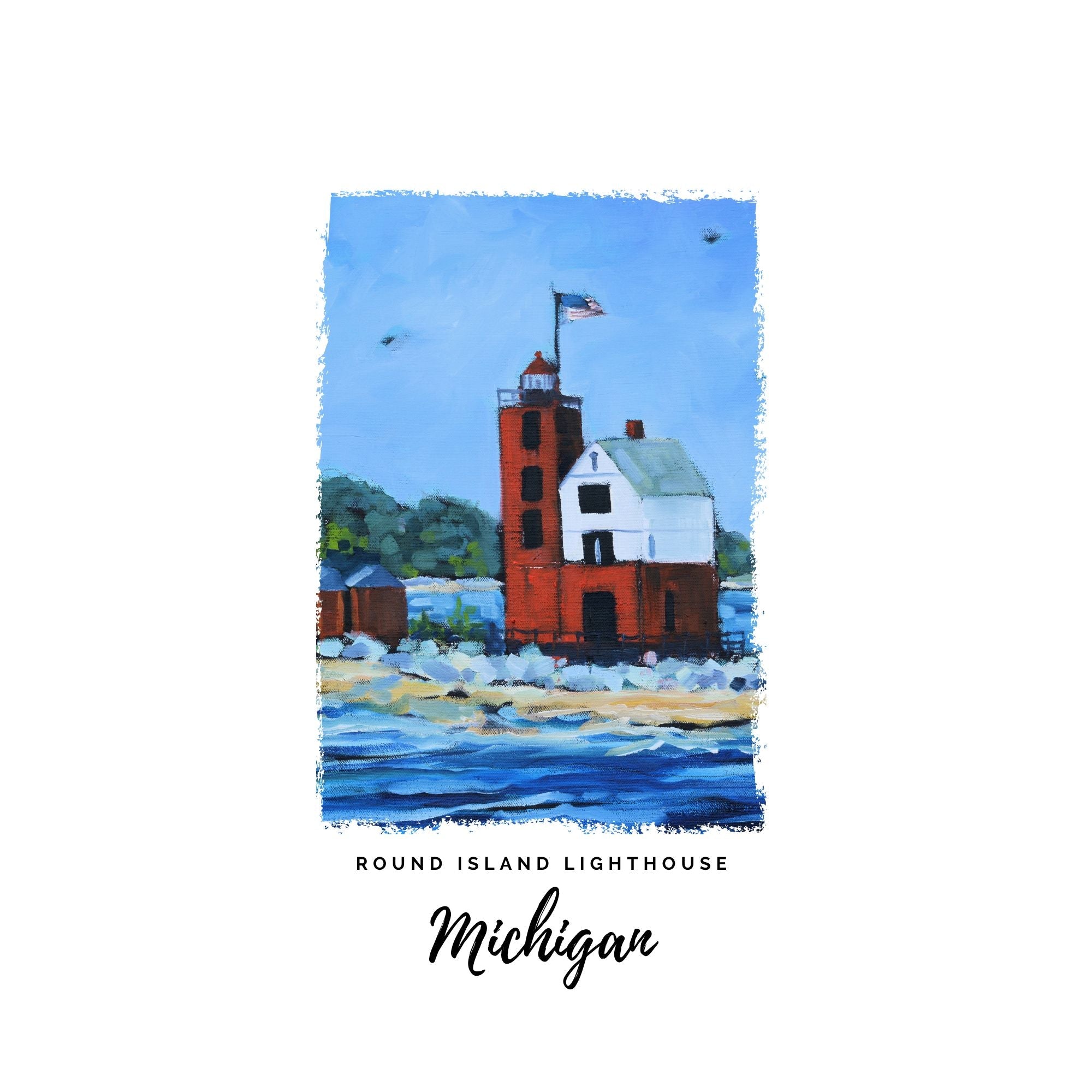 Dish Towel - "Round Island Lighthouse- Mackinac Island Kitchen Towel" detail image - Resin Society