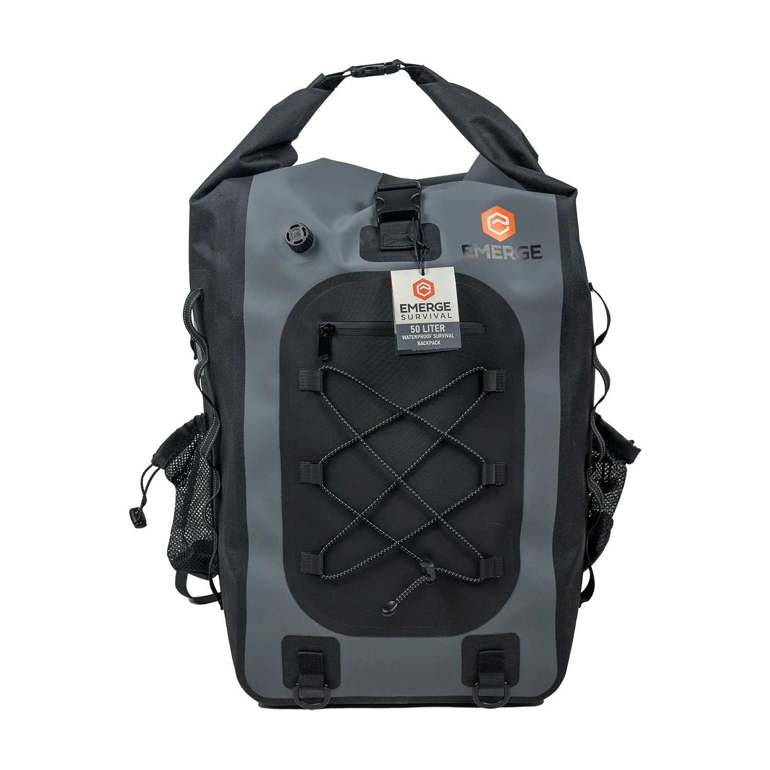Emerge Survival 50L Dry Bag - The Ghost, black waterproof bag with straps