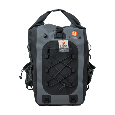 Emerge Survival 50L Dry Bag - The Ghost, black waterproof bag with straps