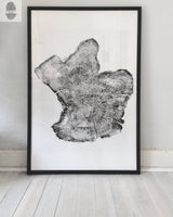 Tillamook Oregon Coast Driftwood 24x36 print showing detailed tree ring woodcut image