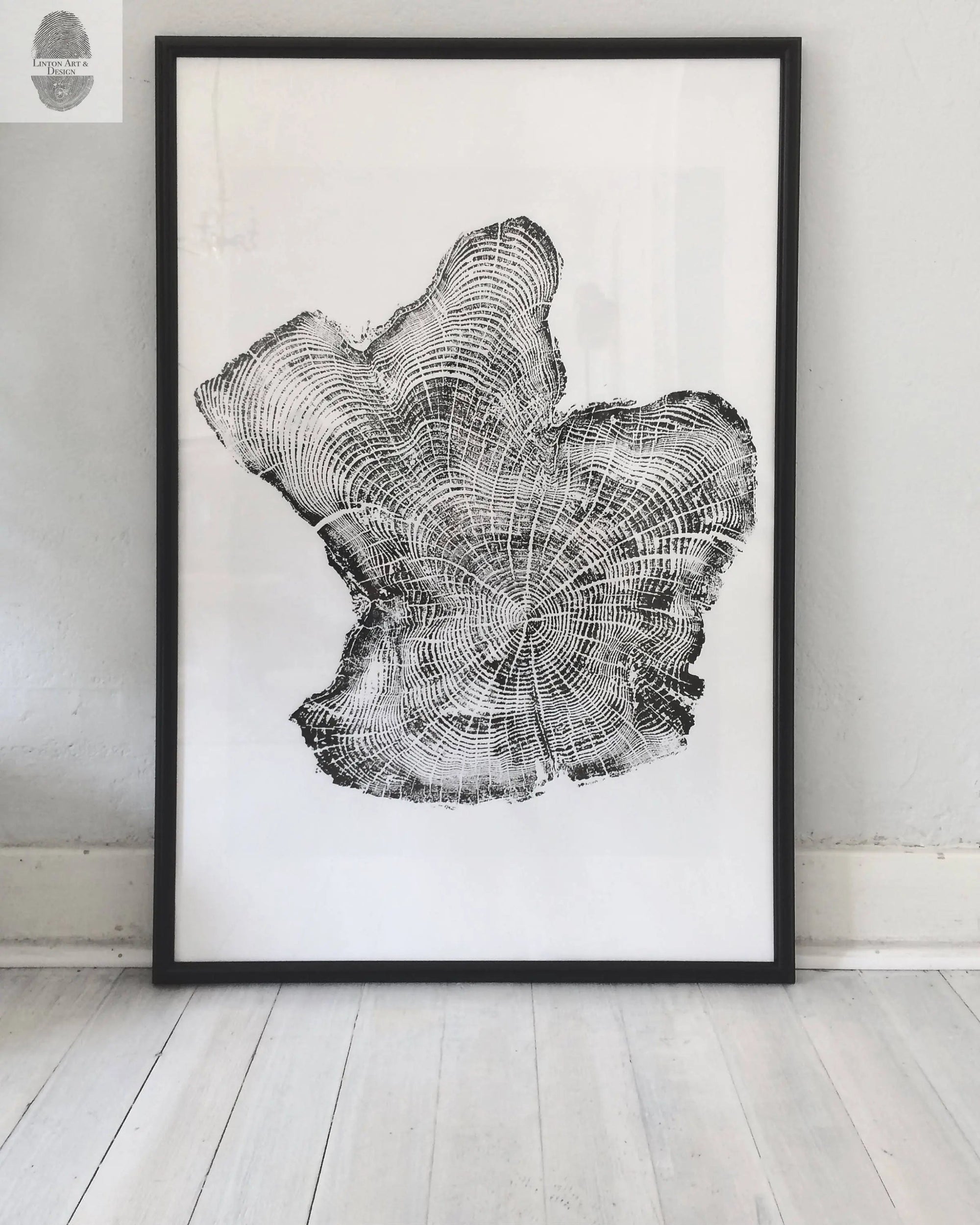 Tillamook Oregon Coast Driftwood 24x36 print showing detailed tree ring woodcut image