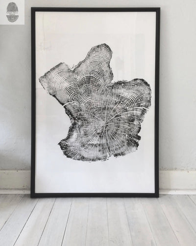 Tillamook Oregon Coast Driftwood 24x36 print showing detailed tree ring woodcut image