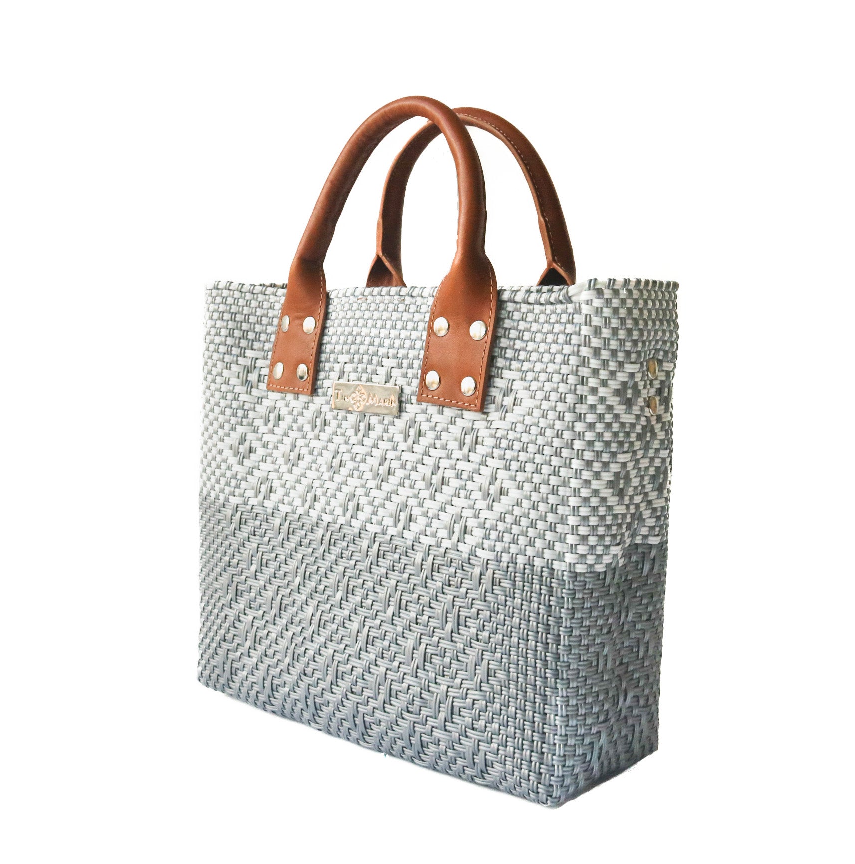 Tin Marin Grey Large Woven Crossbody Bag - Tan Leather by Tin Marin Brand - product image 2 for Resin Society
