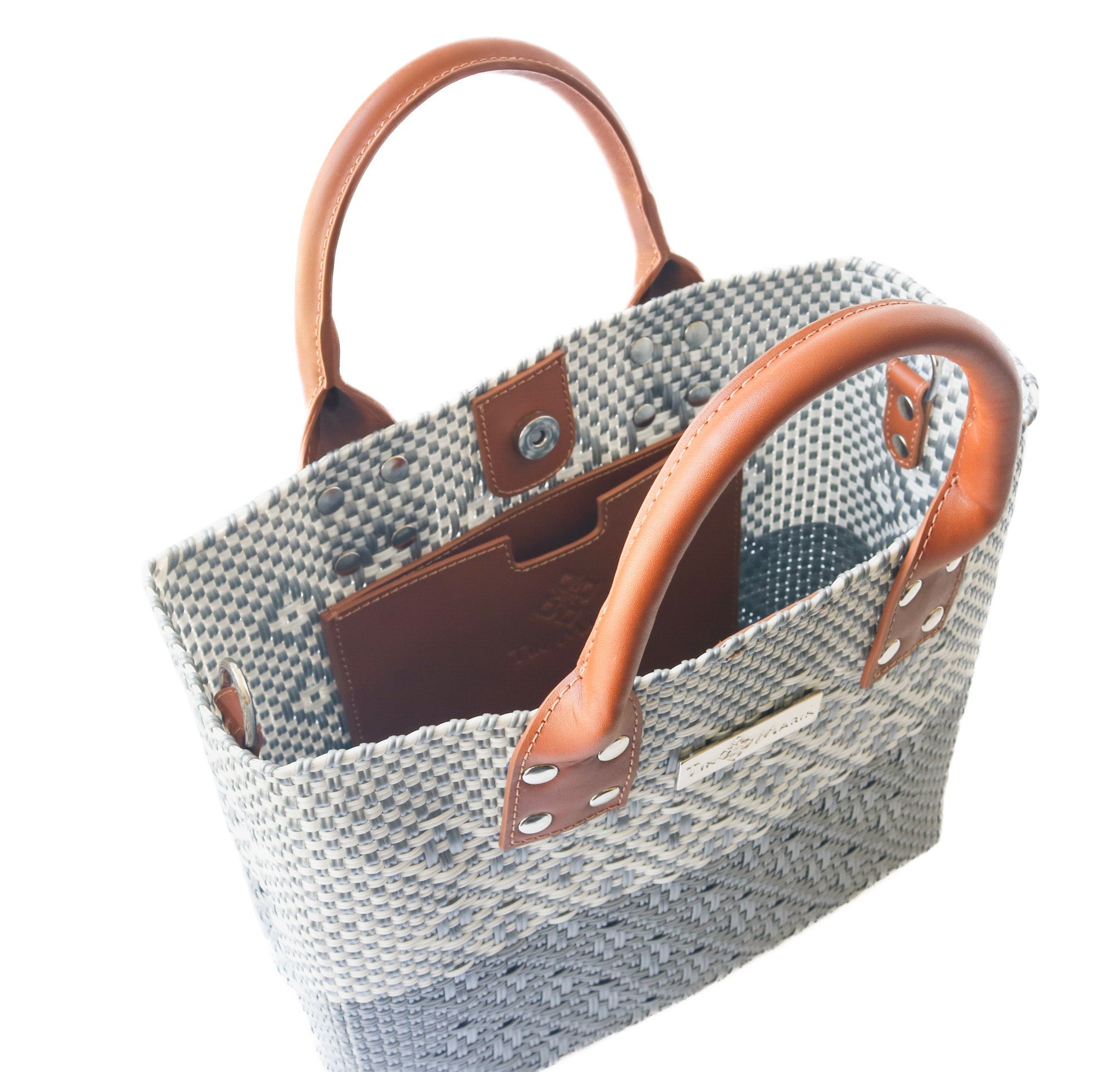 Tin Marin Grey Large Woven Crossbody Bag - Tan Leather by Tin Marin Brand - product image 3 for Resin Society