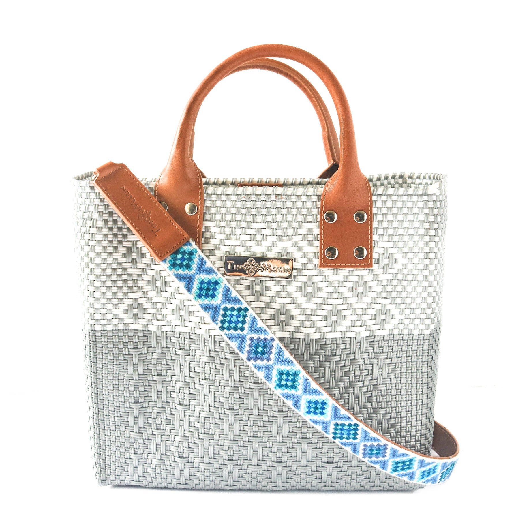 Tin Marin Grey Large Woven Crossbody Bag - Tan Leather by Tin Marin Brand - product image 5 for Resin Society
