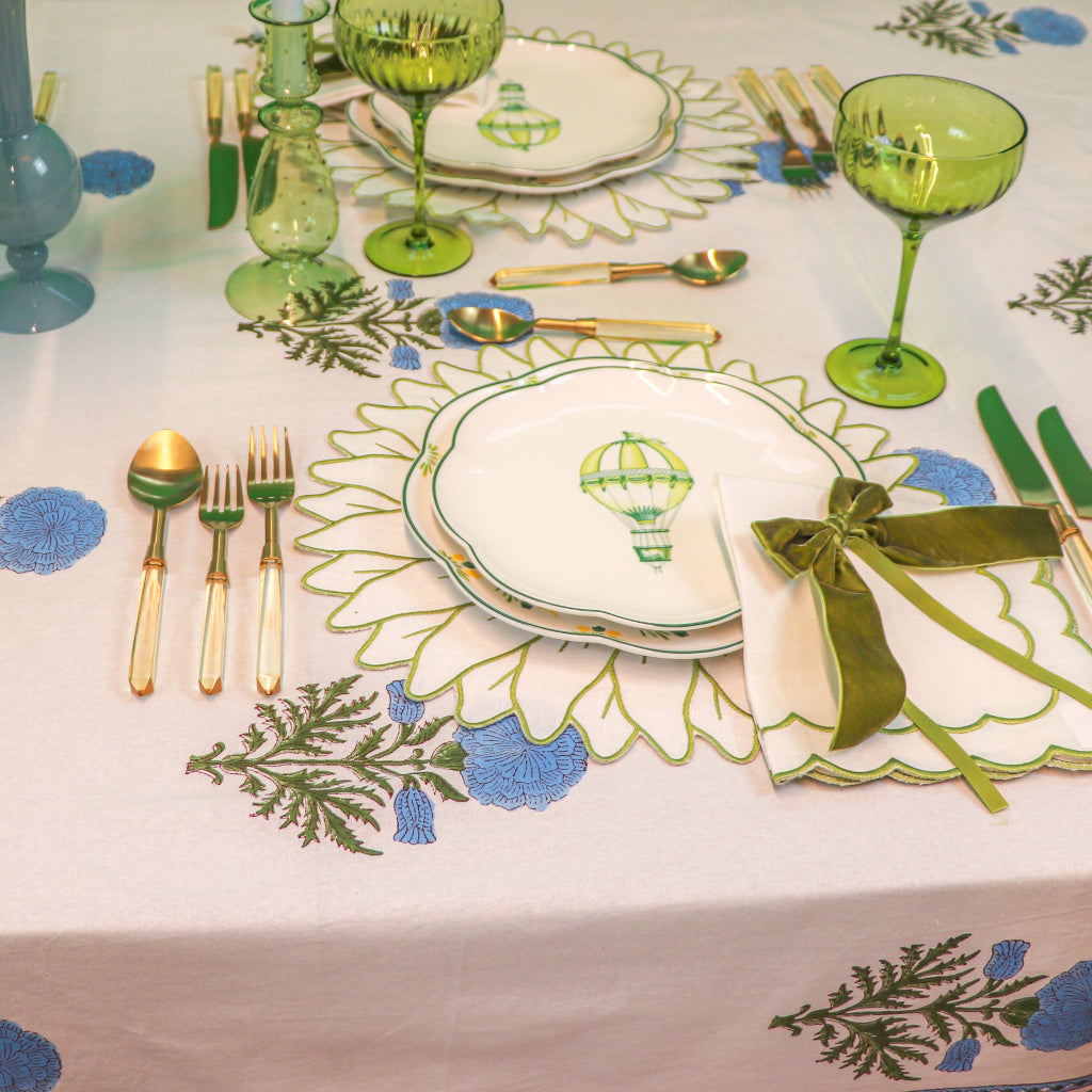 100% Organic Cotton - Toile de Blu Hortensia Tablecloth by Ro'Table - product image 2 for Resin Society