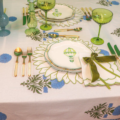 100% Organic Cotton - Toile de Blu Hortensia Tablecloth by Ro'Table - product image 2 for Resin Society