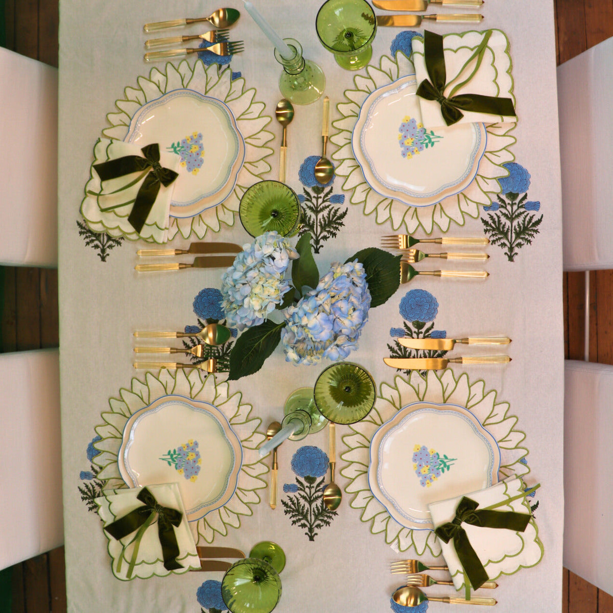 100% Organic Cotton - Toile de Blu Hortensia Tablecloth by Ro'Table - product image 6 for Resin Society