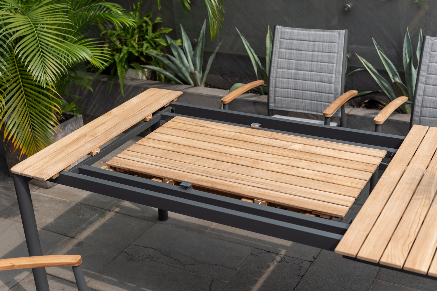 Topaz Dark Teak and Aluminum Rectangular Extendable Table by LifestyleGarden US - product image 4 for Resin Society