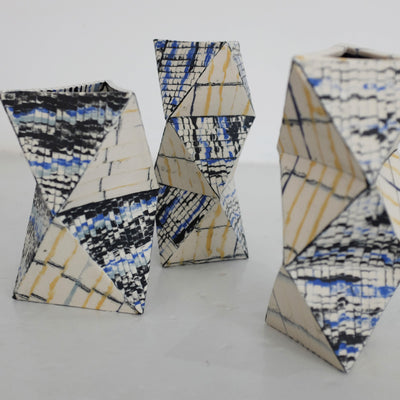 Limn Vase showing a grid-patterned porcelain surface in ‘fat’ size.