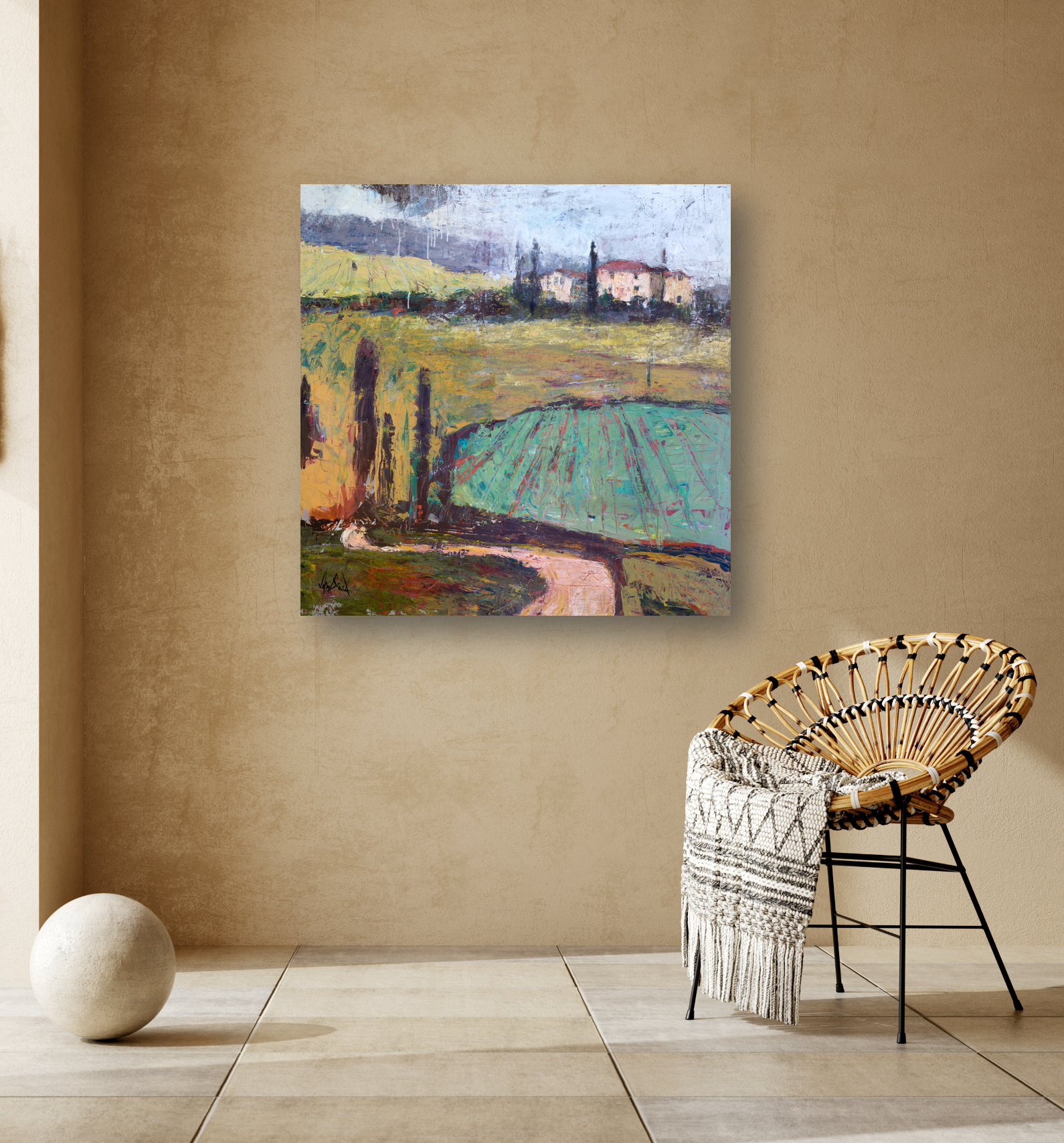 Tuscan Plowed Field Artist Canvas Enhanced Print by John Beard Collection - product image 2 for Resin Society