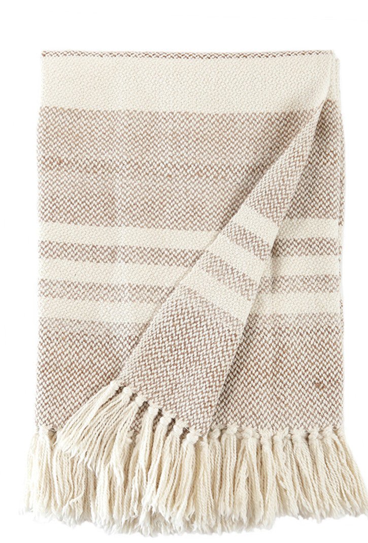 Camel Stripes Wool Blend Blanket by Homelosophy