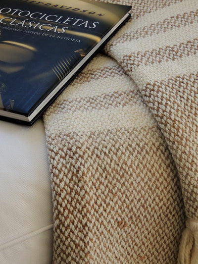 Camel Stripes Wool Blend Blanket by Homelosophy