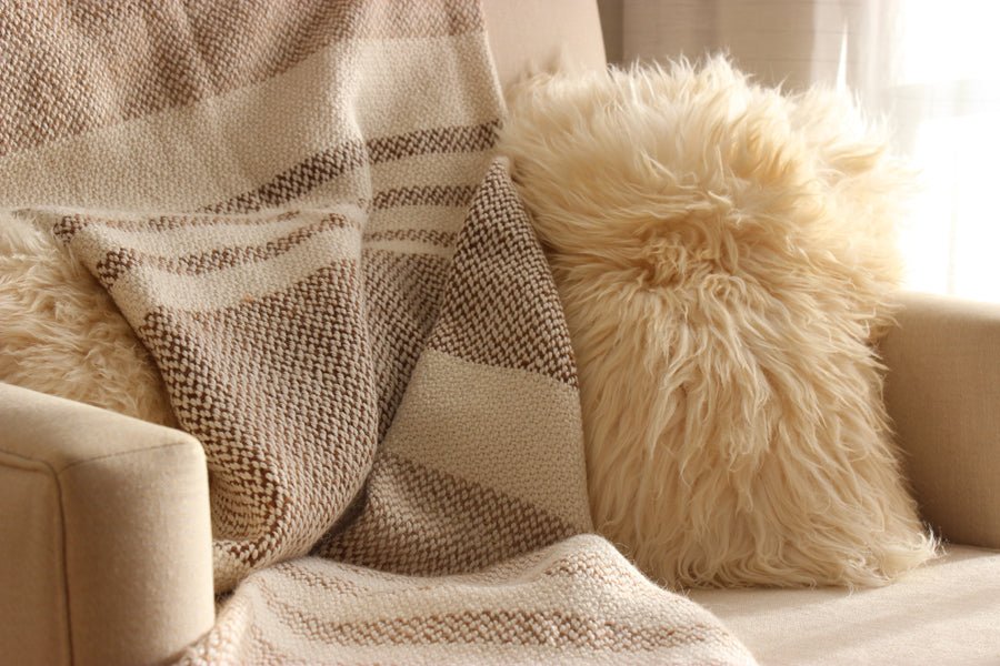 Camel Stripes Wool Blend Blanket by Homelosophy