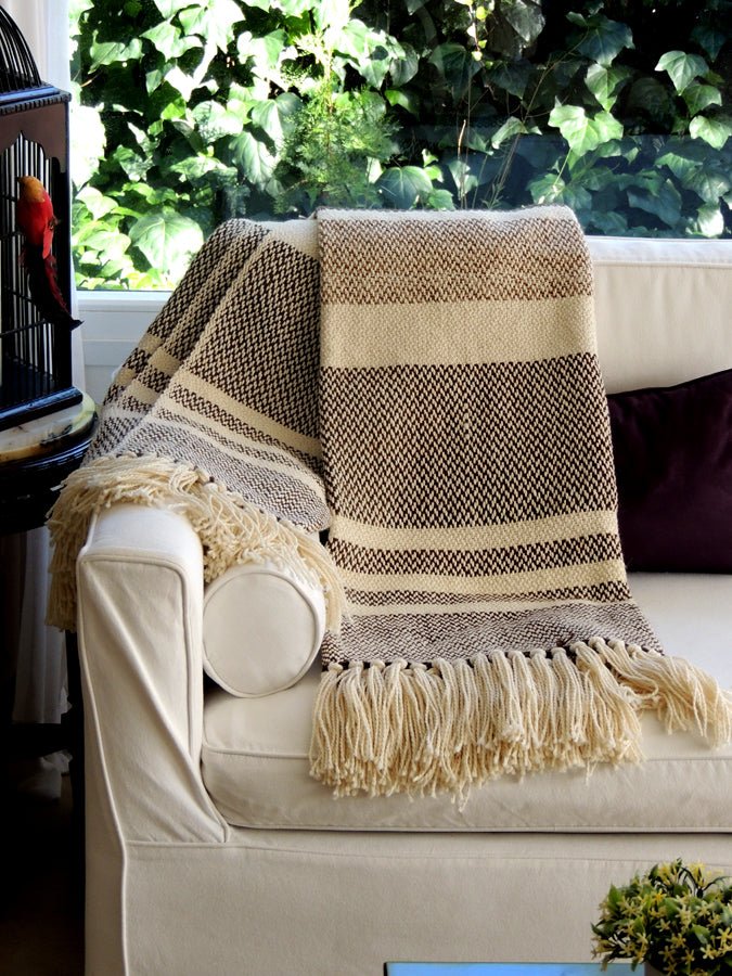 Camel Stripes Wool Blend Blanket by Homelosophy
