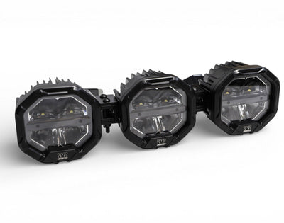 Three 3 Light U-Con Interlocking Off Road LED Pods arranged side by side showing modular connectivity and LED lights.