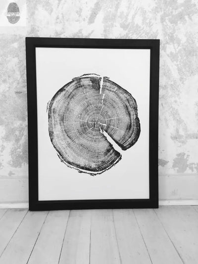 Uinta Mountains Utah Pine 18x24 hand-printed woodcut print showing detailed tree rings and mountain-inspired textures.