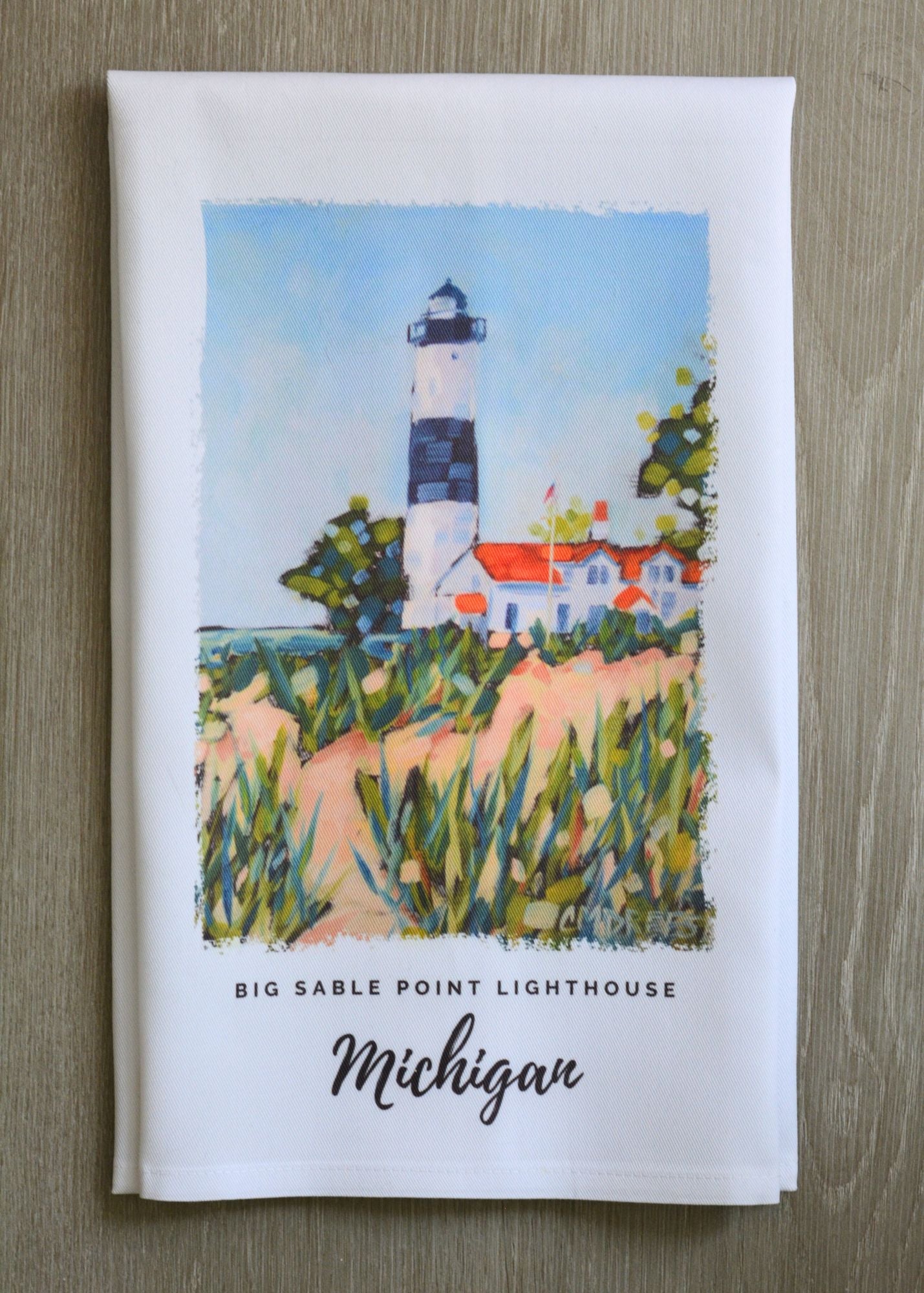 Dish Towel - "Big Sable Point Lighthouse - Ludington Michigan Kitchen Towel" detail image - Resin Society
