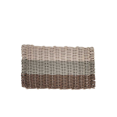 Brown, tan, and light tan ombre handmade rope mat by Little Salty Rope