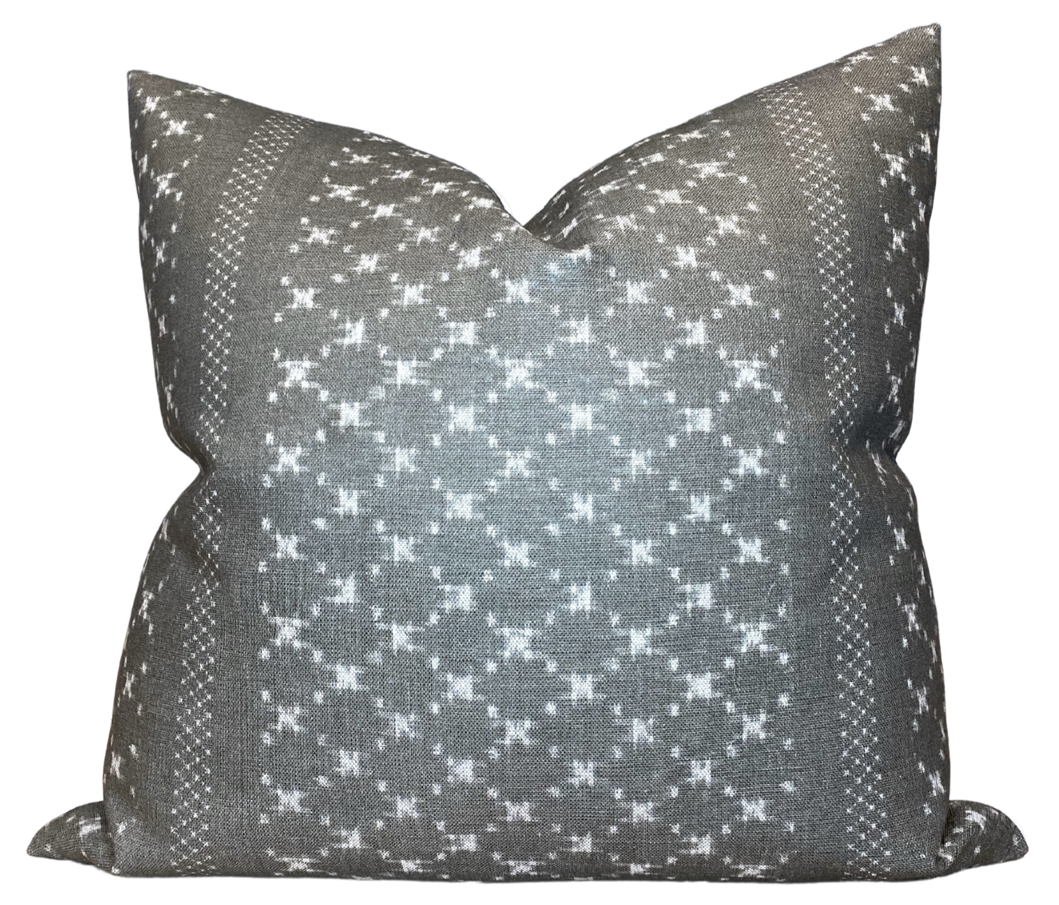 Nagoya Pillow Cover in Earth Grey showing front textured linen fabric and back ivory linen fabric with zipper detail