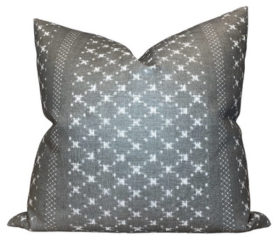 Nagoya Pillow Cover in Earth Grey showing front textured linen fabric and back ivory linen fabric with zipper detail