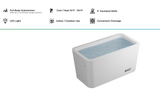 Rectangular white acrylic cold plunge tub filled with water, featuring smooth edges and the REVX logo on the side, shown from an angled top view.