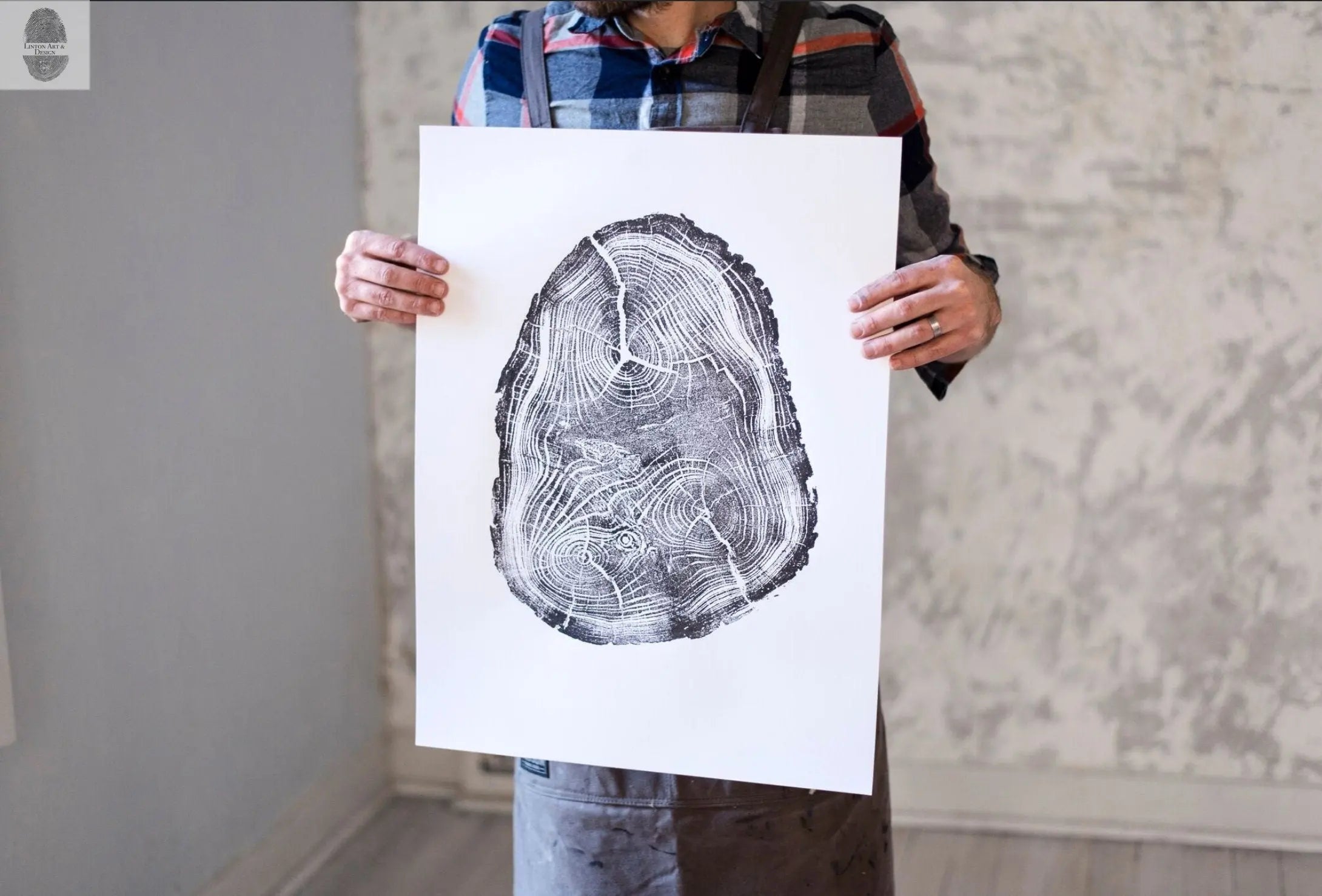 Utah Black Locust I 18x24 handmade woodcut print showing detailed tree rings