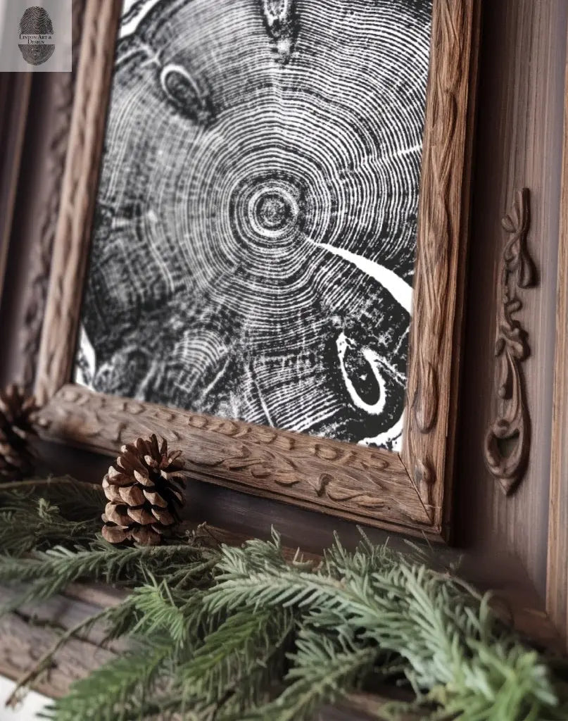 Utah Knotted Pine limited edition art print showing detailed wood ring impression in warm textured ink, 11x14 inches.