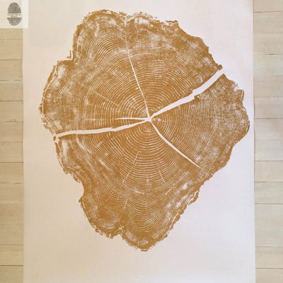Gold ink woodcut print of Utah Locust Tree by lintonart, sized 36x48 inches