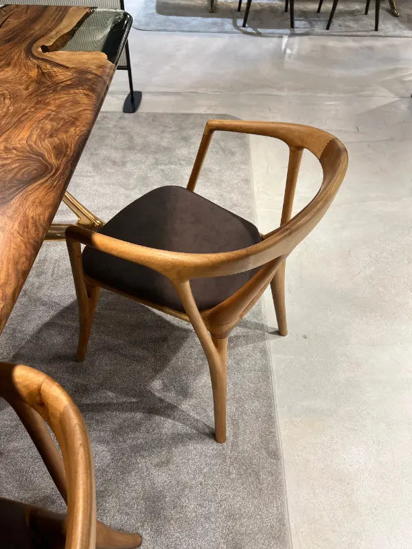 Luxury premium solid walnut chair in Italian style with natural wood finish