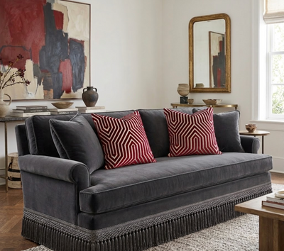 Vanderbilt Velvet Pillow Cover in Garnet Red, Schumacher Textiles by DEKOWE
