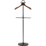 Valet Stand Cosmopolitan by DEKOR showing lacquered mango wood coat hanger, zinc-plated steel rack, and accessory bowl