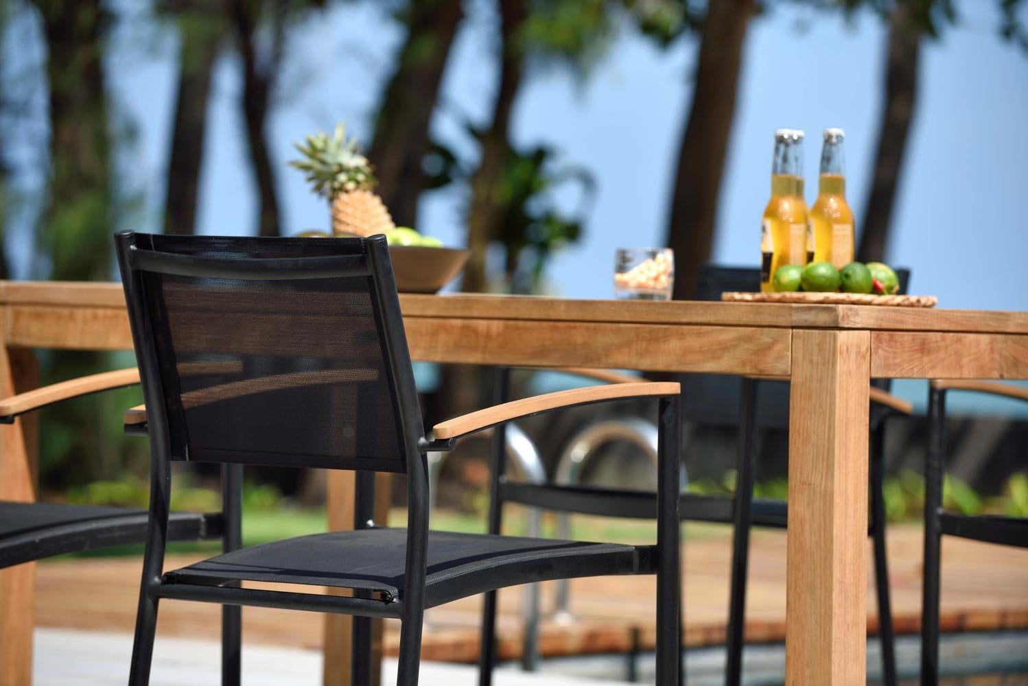 Rinjani Rectangular Table and 4 Vera Stacking Armchair Dining Set by LifestyleGarden US - product image 3 for Resin Society
