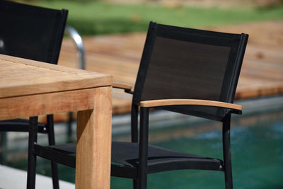 Rinjani Rectangular Table and 4 Vera Stacking Armchair Dining Set by LifestyleGarden US - product image 4 for Resin Society