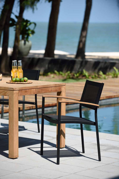 Rinjani Rectangular Table and 4 Vera Stacking Armchair Dining Set by LifestyleGarden US - product image 2 for Resin Society