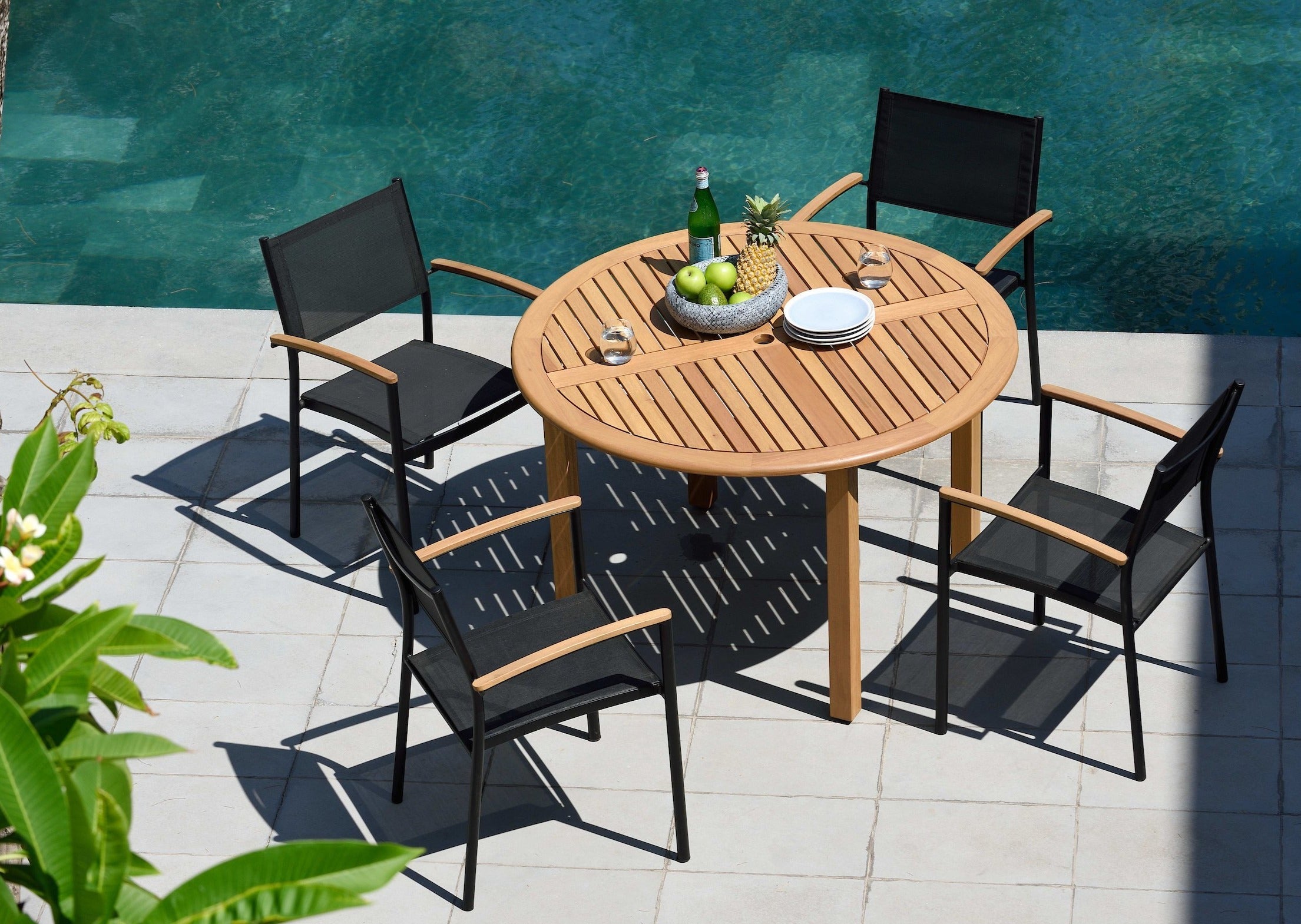 Oldbury Round Table and 4 Vera Armchair Dining set by LifestyleGarden US - main product image for Resin Society
