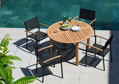 Oldbury Round Table and 4 Vera Armchair Dining set by LifestyleGarden US - main product image for Resin Society