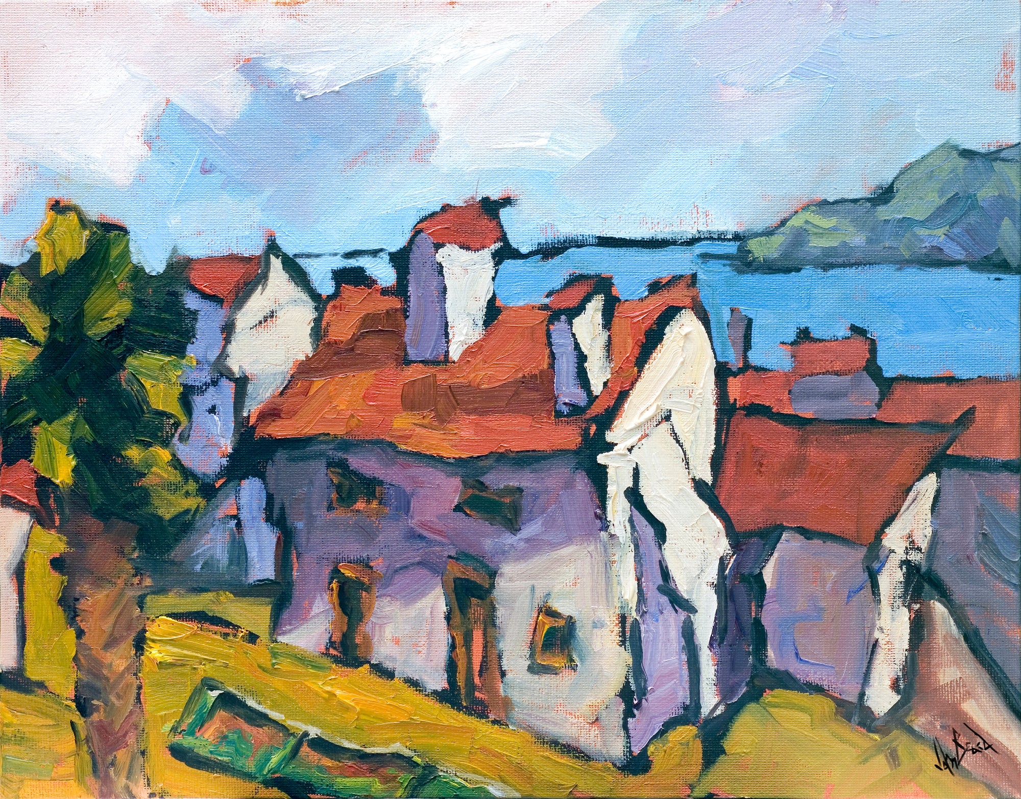 Villa by the Sea Artist Enhanced Canvas Print by John Beard Collection - main product image for Resin Society