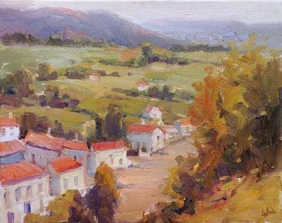 John Beard's Village in France artist enhanced canvas print displayed in various frame options