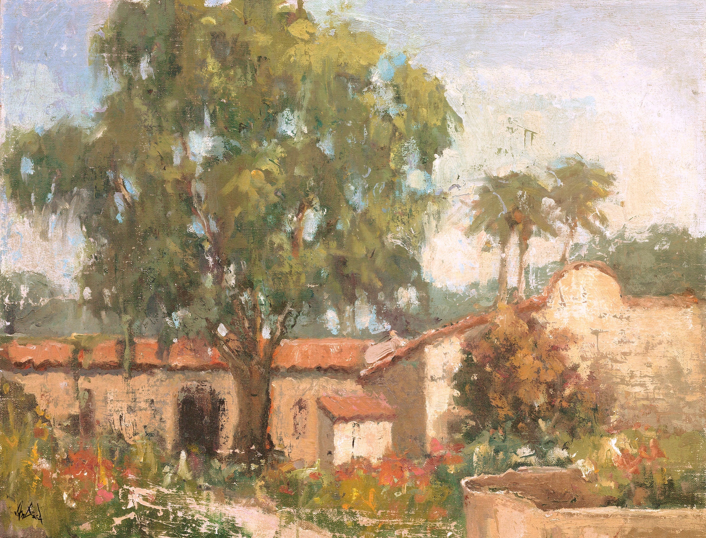 Vintage Spanish Villa Artist Enhanced Canvas Print by John Beard Collection - main product image for Resin Society